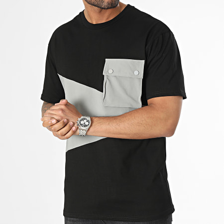 John H - T-shirt nera grigia con taschino