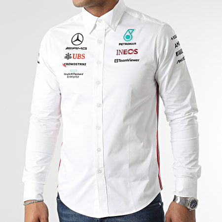 AMG Mercedes - Camicia a maniche lunghe a righe 701223406 Bianco