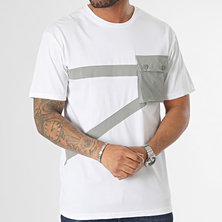 John H - T-shirt grigia bianca con taschino