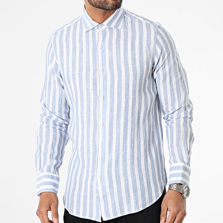 MTX - Camisa de manga larga a rayas azul claro y blanco