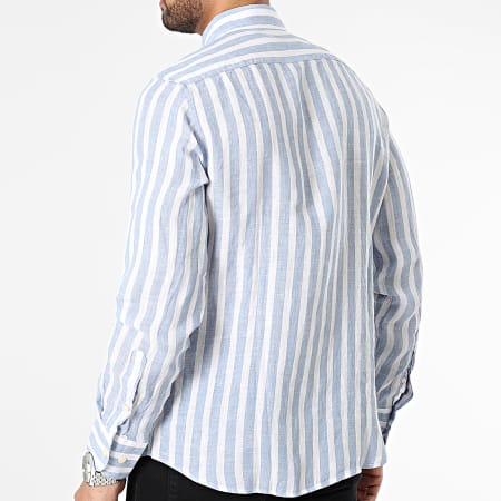 MTX - Camisa de manga larga a rayas azul claro y blanco