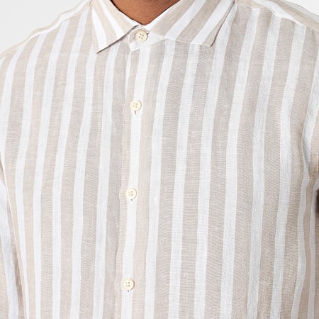 MTX - Blanco Beige Camisa de rayas de manga larga