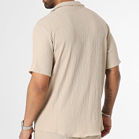MTX - Conjunto de camisa de manga corta y pantalón corto de jogging beige
