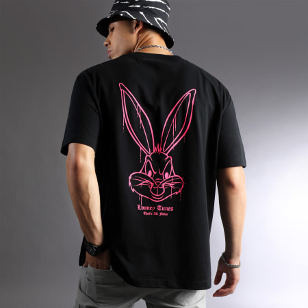 Looney Tunes - Tee Shirt Oversize Large Angry Bugs Bunny Noir Rose Fluo