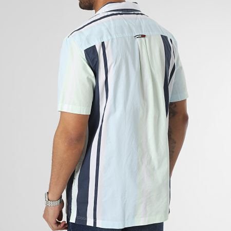 Tommy Jeans - Camicia a maniche corte Rlx Stripe Camp 6602 Bianco Verde chiaro Azzurro Navy