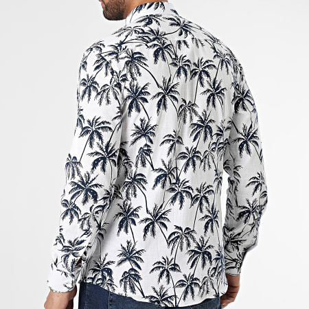 Armita - Camicia a maniche lunghe con fiori bianchi e marini