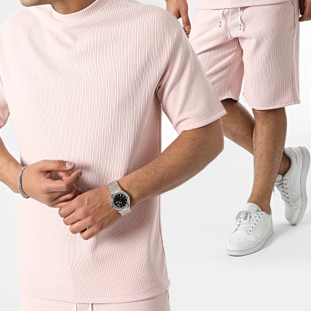 MTX - Conjunto de camiseta rosa claro y pantalón corto de jogging