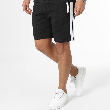 MTX - Conjunto de camiseta de rayas negras y pantalón corto de jogging