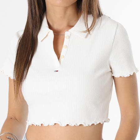 Tommy Jeans - Pointelle 5840 Women's Short Sleeve Crop Polo Blanco