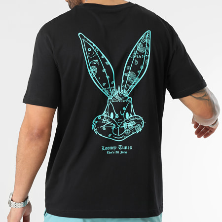 Looney Tunes - Tee Shirt Oversize Large Bandana Bugs Bunny Nero Blu Turchese
