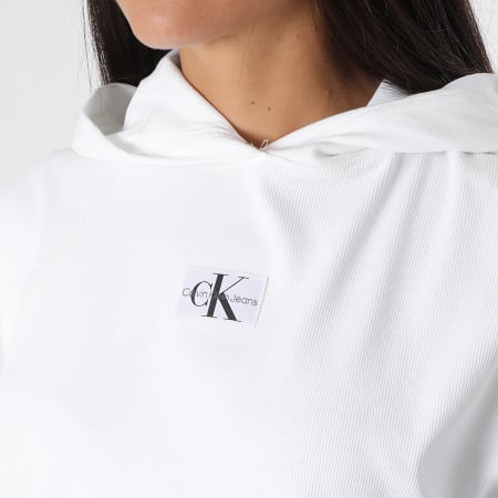 Calvin Klein - Sweat Capuche Crop Femme Badge Rib 1441 Beige Clair
