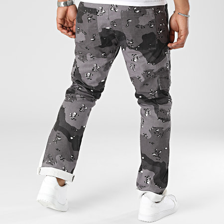 Ikao - Pantalon Cargo Flare Gris Anthracite Camouflage