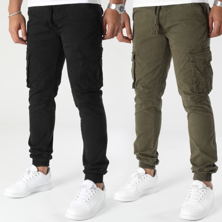 John H - Lot De 2 Pantalons Cargo Noir Vert Kaki