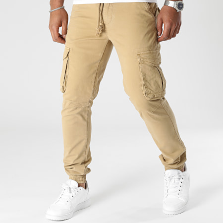 John H - Set di 2 pantaloni cargo nero cammello