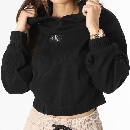 Calvin Klein - Sudadera de mujer con capucha Badge Rib 1441 Negro