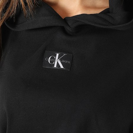 Calvin Klein - Sweat Capuche Crop Femme Badge Rib 1441 Noir