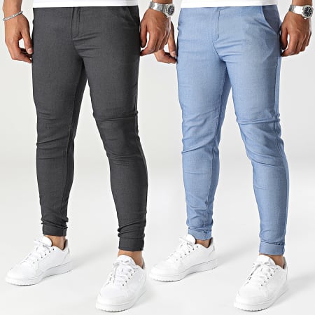 Frilivin - Set di 2 pantaloni chino in denim grigio antracite e blu