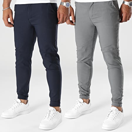 Frilivin - Set di 2 pantaloni chino grigio navy
