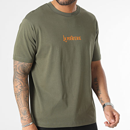 La Piraterie - Tee Shirt Oversize Large Wave Logo Vert Kaki Orange
