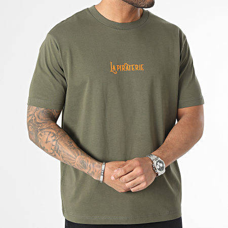 La Piraterie - Tee Shirt Oversize Large Wave Logo Vert Kaki Orange