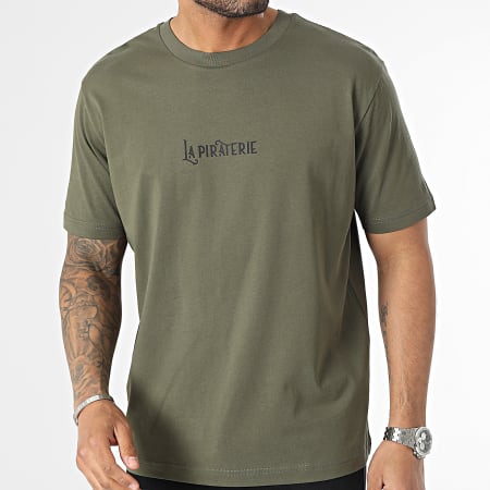 La Piraterie - Camiseta Oversize Large Wave Logo Verde Caqui Negro