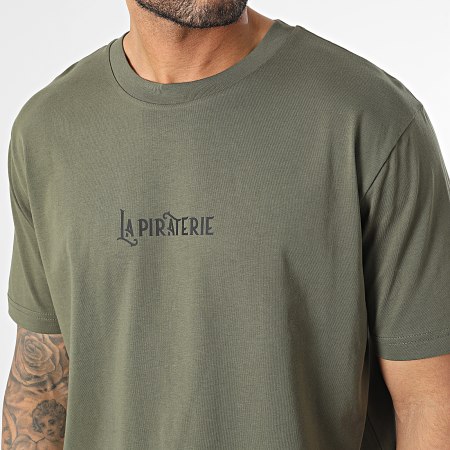 La Piraterie - Tee Shirt Oversize Large Wave Logo Verde Khaki Nero