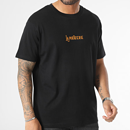 La Piraterie - Tee Shirt Oversize Large Wave Logo Nero Arancione