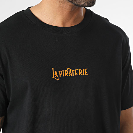 La Piraterie - Camiseta Oversize Large Wave Logo Negro Naranja