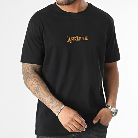 La Piraterie - Tee Shirt Oversize Large Wave Logo Nero Arancione