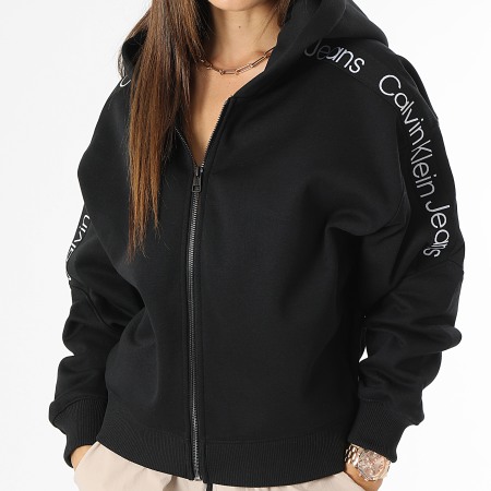 Calvin Klein - Tape 1328 Camiseta de rayas con capucha y cremallera para mujer Negro