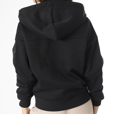 Calvin Klein - Tape 1328 Camiseta de rayas con capucha y cremallera para mujer Negro