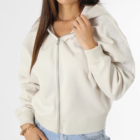 Calvin Klein - Sudadera con capucha y cremallera de rayas beige Tape 1328 para mujer