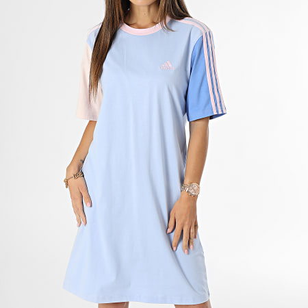 Adidas Sportswear - Robe Tee Shirt A Bandes Femme 3 Stripes IC1460 Bleu Clair