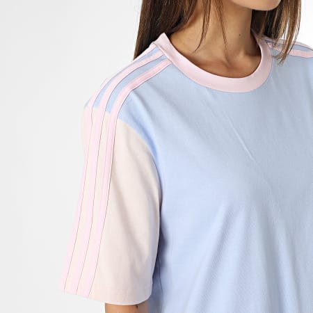 Adidas Sportswear - Robe Tee Shirt A Bandes Femme 3 Stripes IC1460 Bleu Clair