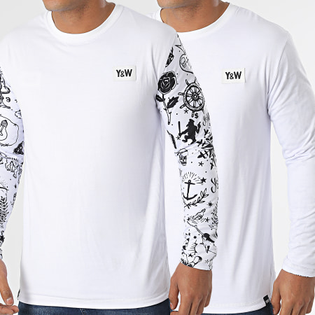 Y et W - Tee Shirt Manches Longues Marine Blanc