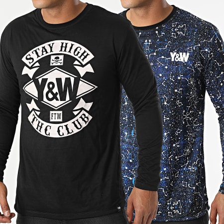 Y et W - Constellation Camiseta Manga Larga Negro Azul Marino Reversible
