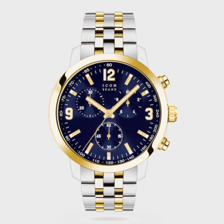 Icon Brand - Orologio argento dorato blu navy