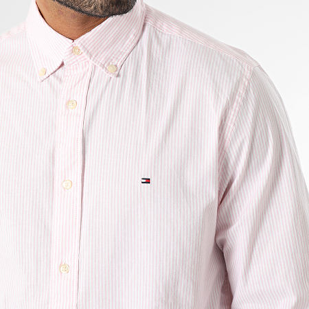 Tommy Hilfiger - Chemise Manches Longues A Rayures 1985 Flex Oxford Stripe 0935 Blanc Rose