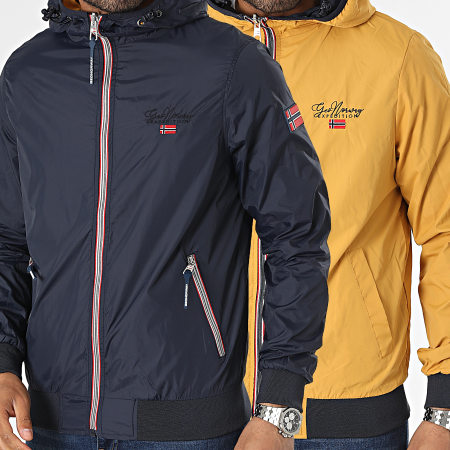 Geographical Norway - Veste Zippée Capuche Réversible Bleu Marine Jaune