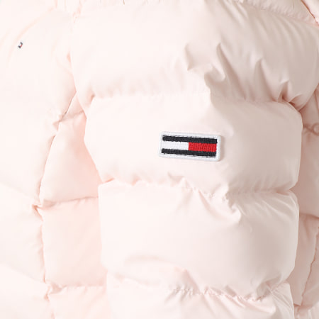 Tommy Jeans - Piumino da donna Basic 8588 rosa chiaro con cappuccio in pelliccia
