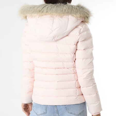 Tommy Jeans - Piumino da donna Basic 8588 rosa chiaro con cappuccio in pelliccia