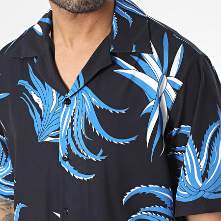 Classic Series - Set di camicia a maniche corte e pantaloncini da jogging in nero e blu con motivi floreali