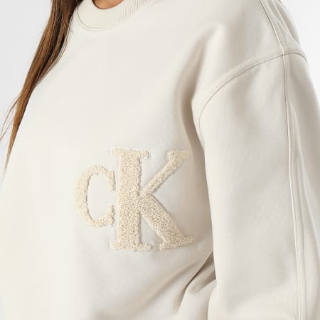 Calvin Klein - Sudadera de cuello redondo para mujer 3454 Beige