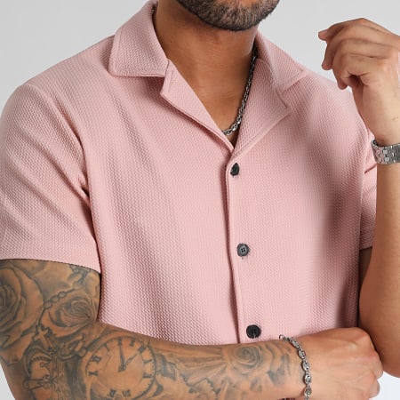 LBO - Camicia a maniche corte con texture Waffle 0151 Rosa
