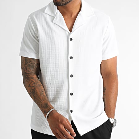 LBO - Camicia a maniche corte con texture Waffle 0302 Bianco