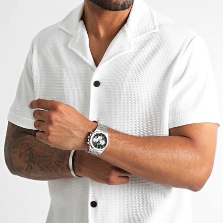 LBO - Camicia a maniche corte con texture Waffle 0302 Bianco