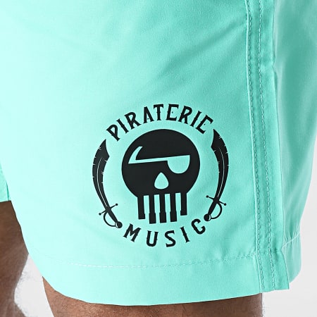 Piraterie Music - Short De Bain Logo Vert Pastel Noir