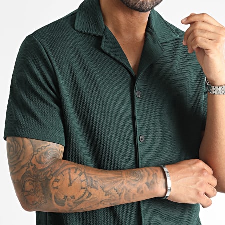 LBO - Camicia a maniche corte con texture Waffle 0306 Verde bottiglia