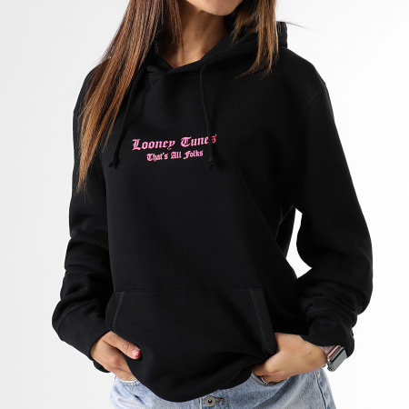 Looney Tunes - Sweat Capuche Femme Angry Bugs Bunny Noir Rose Fluo