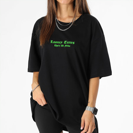 Looney Tunes - Angry Taz Women's Oversize Camiseta Grande Negra Verde Fluorescente